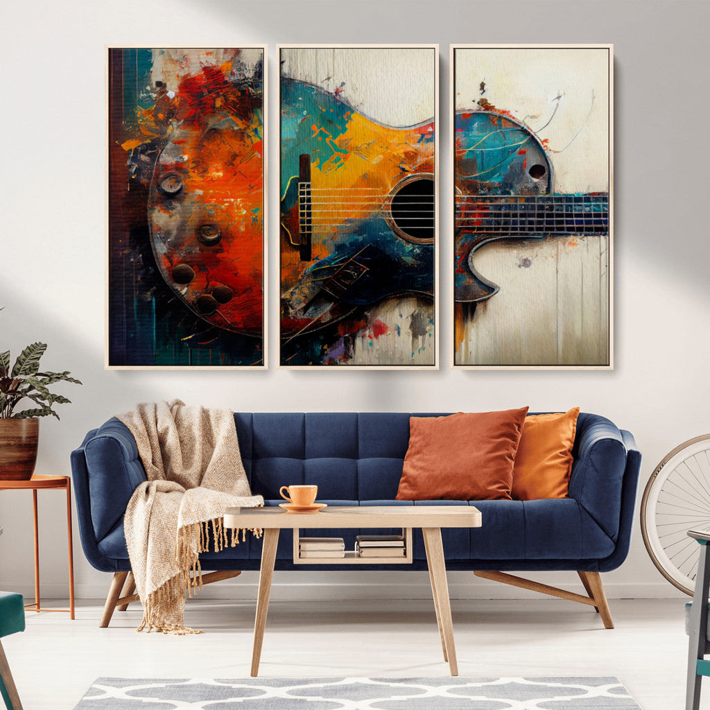 Abstract Guitar Wall Art Canvas | Vibrant Music-Inspired Art for Living Room or Studio