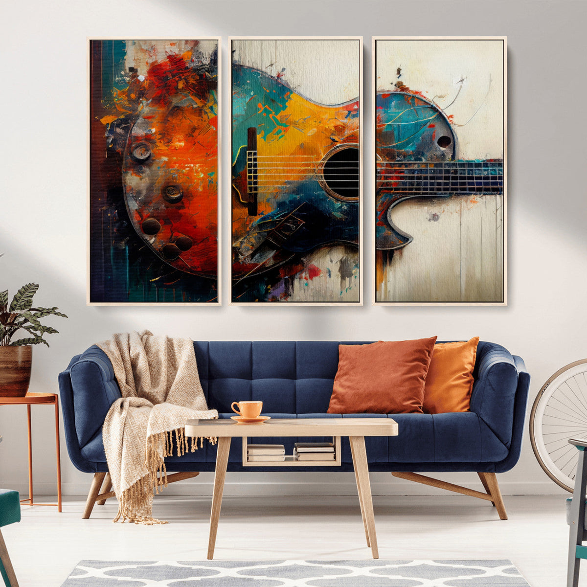 Abstract Guitar Wall Art Canvas | Vibrant Music-Inspired Art for Living Room or Studio