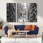 Winter Ski Lift Black and White Canvas Wall Art | Alpine Escape in Minimalist Style