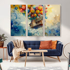 UP-Inspired Floating House with Balloons Canvas Art | Colorful Wall Decor