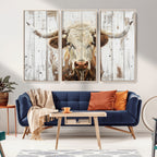 Rustic Longhorn Bull Wall Art Canvas Set