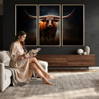 Abstract Texas Longhorn Wall Art Print | 3-Panel Large Texas Longhorn Canvas