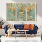 Push Pin World Map Canvas Print | Travel Tracker Wall Art for Couples