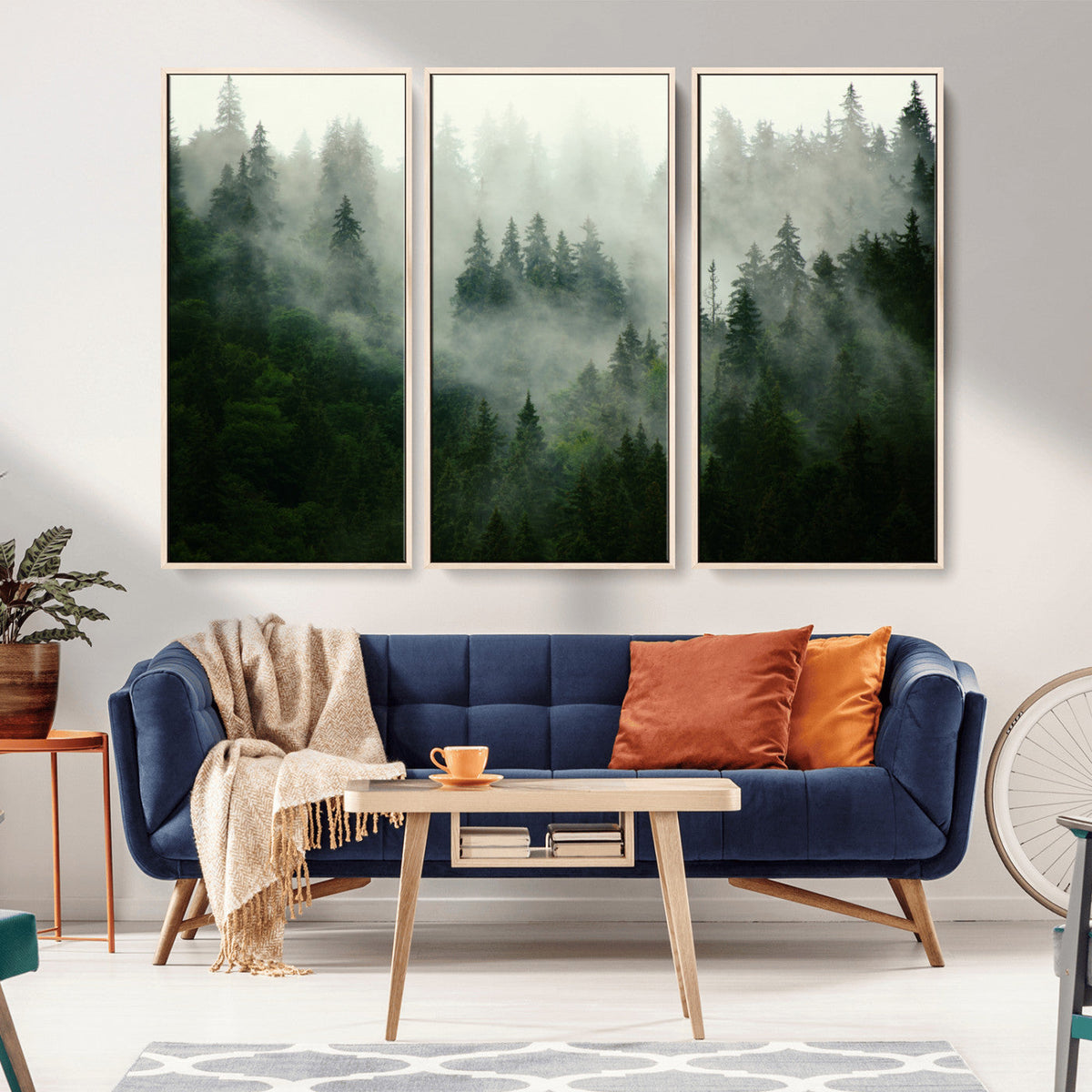 Misty Forest Wall Art | Tranquil Green Woodland Canvas Print