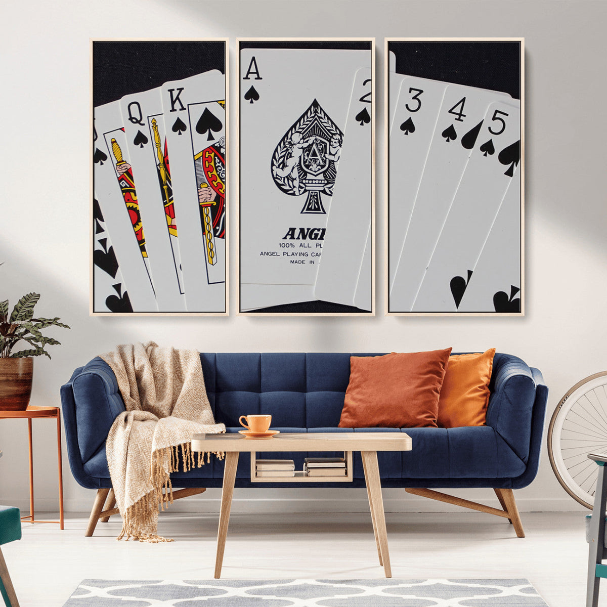 Poker Wall Art - Playing Cards Canvas Wall Art Print - Ace of Spades and Royal Flush Design