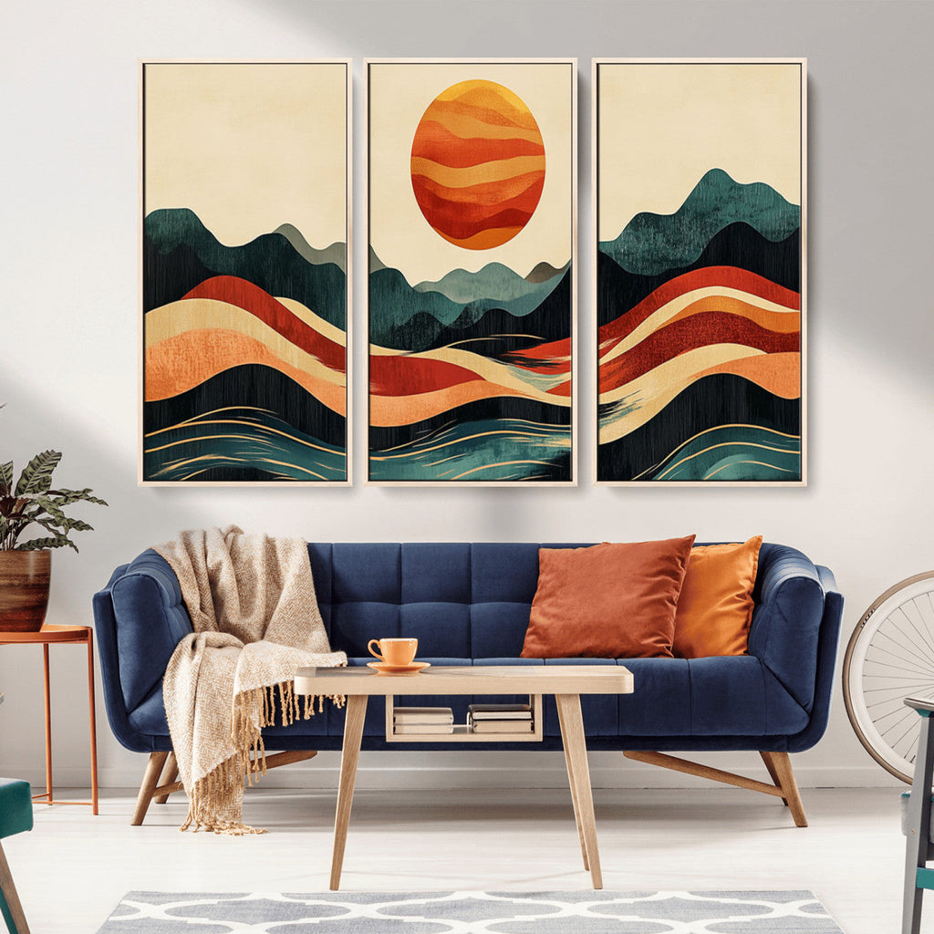 Mountain Triptych Wall Art Canvas Print | Western Boho Pine Tree Nature Print