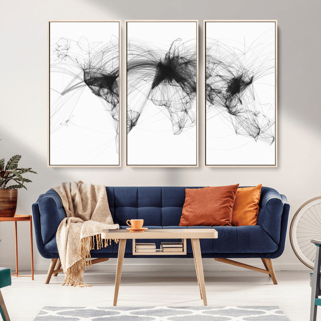 Flight Routes Air Traffic Map Canvas Wall Art, World Flight Routes Print