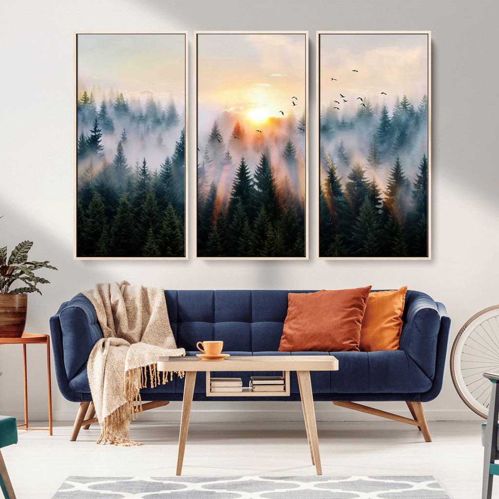 Abstract Forest Wall Art, Serene Nature Canvas Print with Misty Forest Design for Modern Home Decor