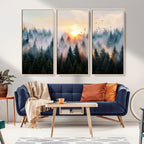 Abstract Forest Wall Art, Serene Nature Canvas Print with Misty Forest Design for Modern Home Decor