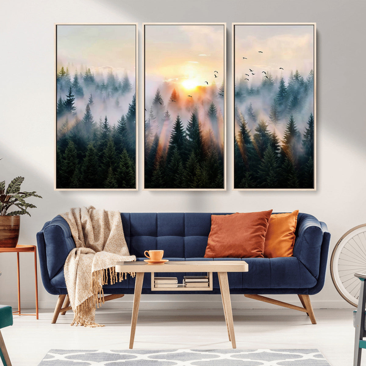 Abstract Forest Wall Art, Serene Nature Canvas Print with Misty Forest Design for Modern Home Decor