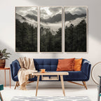 Moody Forest Wall Art | Framed Mountain Fog Canvas Artwork