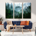 Misty Forest Wall Art Canvas Print, Framed Foggy Mountain Art, Large Scenic Woodland Canvas