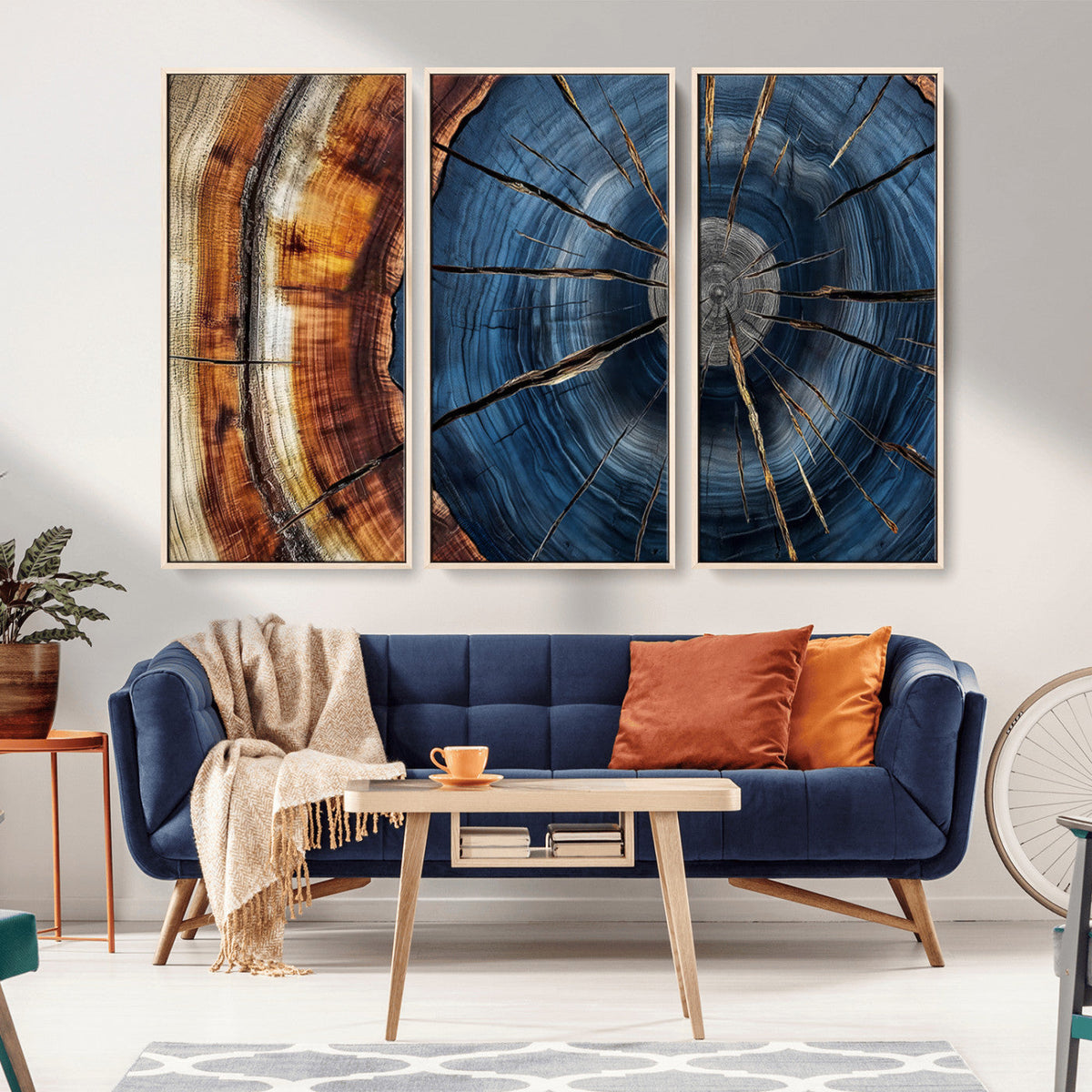 Framed Abstract Tree Ring Wall Art Print, Natural Rustic Wood Grain Canvas Print