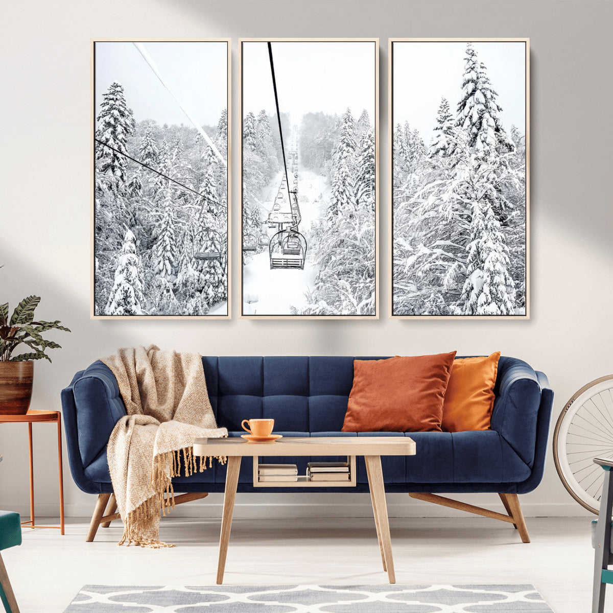 Snowy Ski Lift Wall Art | Framed Winter Mountain Canvas