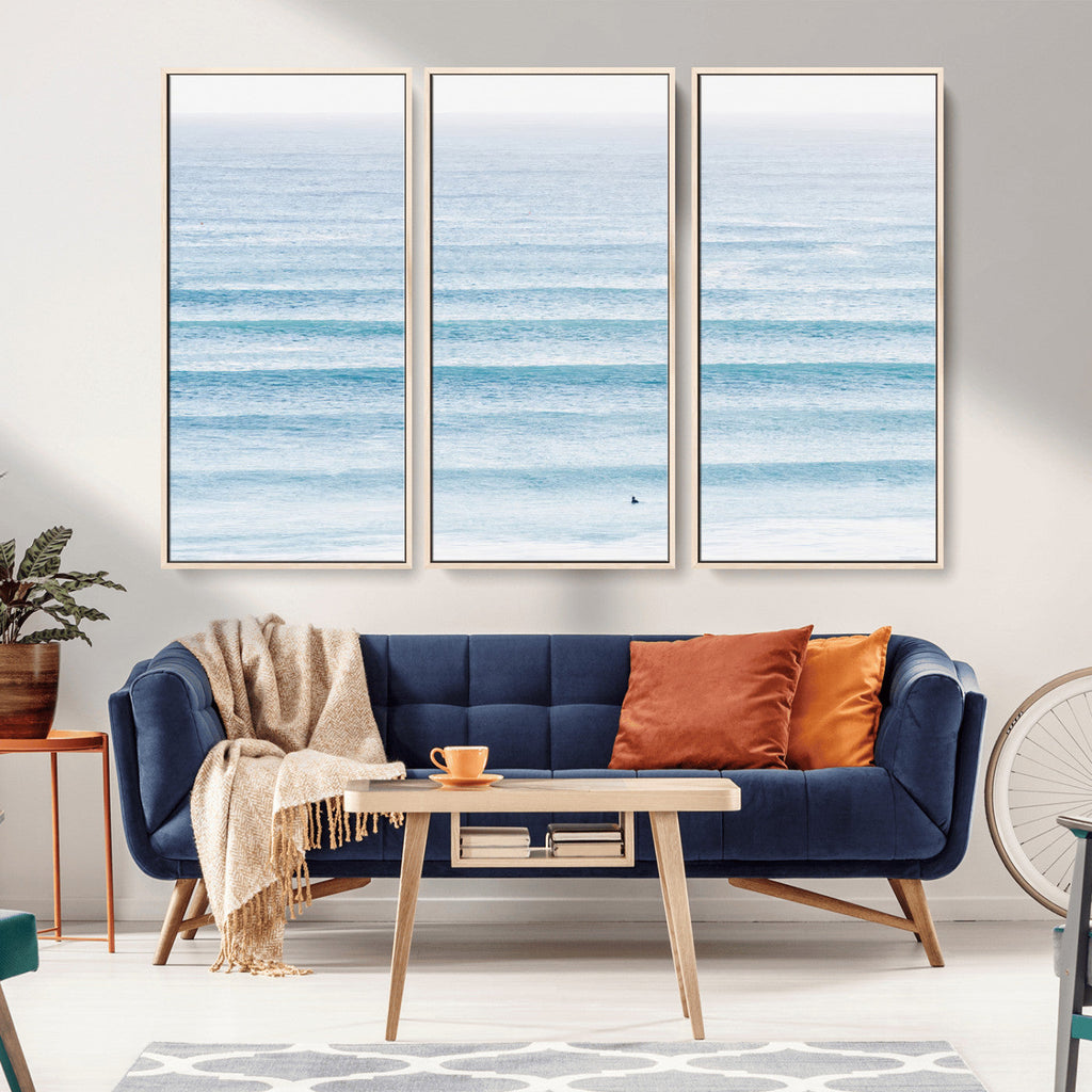 Ocean Wave Surfer Wall Art | Framed Minimal Seascape Canvas