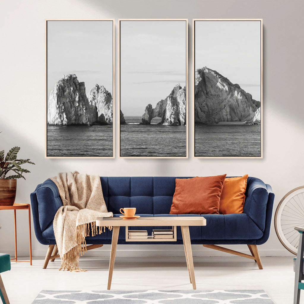 Coastal Wall Art | Framed Black White Ocean Canvas Artwork