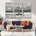 Wild Horses Wall Art | Framed Black White Mountain Canvas