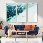 Minimal Beach Wall Art | Framed Ocean Swimming Canvas
