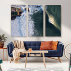 Ocean Wave Wall Art | Aerial Coastal View Canvas Artwork