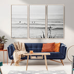 Surfer Silhouette Wall Art | Framed Calm Ocean Canvas