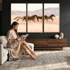 Wild Horse Wall Art Canvas Print, Framed Rustic Western Art, Desert Horse Scene