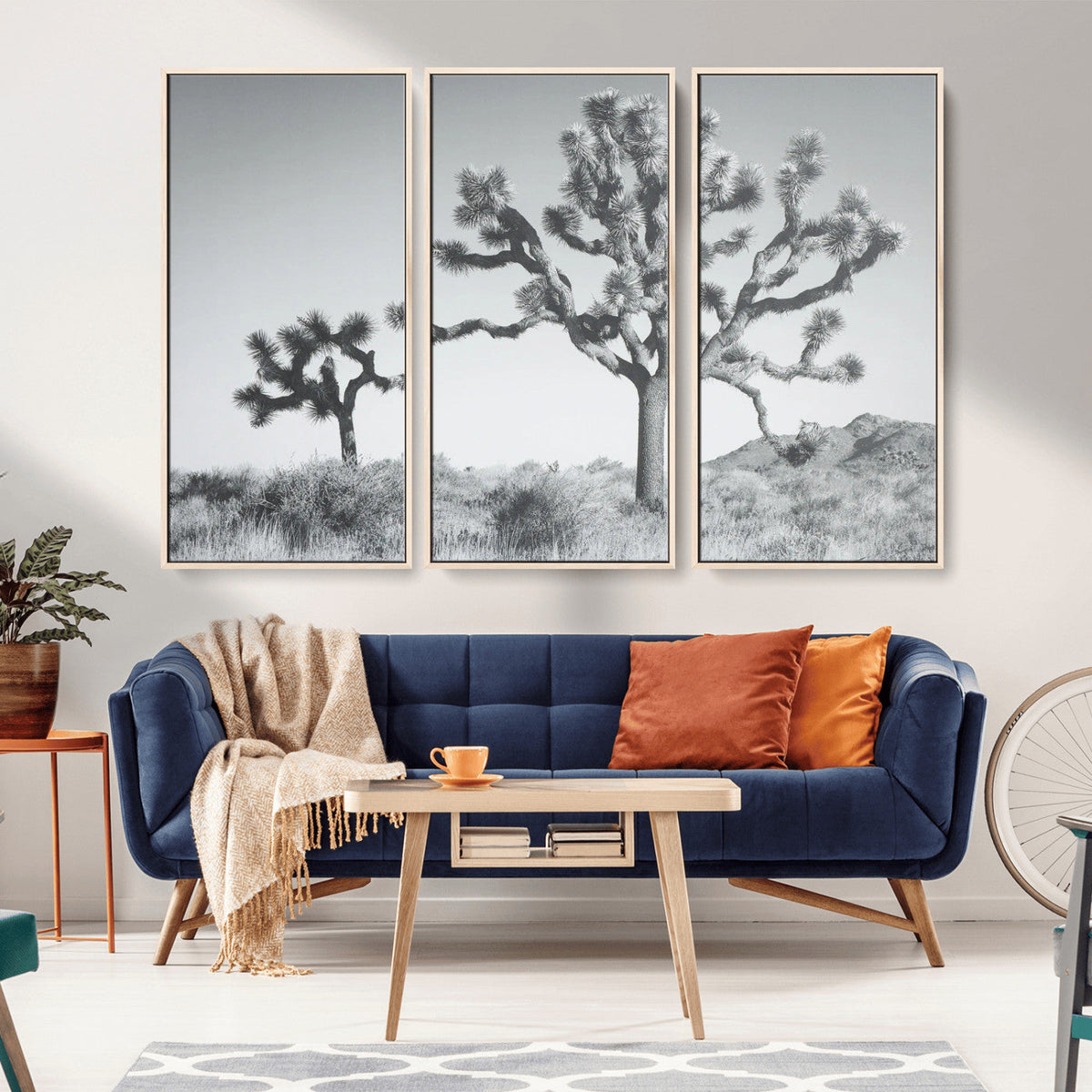 Joshua Tree Wall Art Canvas Print, Framed Black and White Desert Landscape Artwork