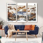 Modern Japanese Mount Fuji Canvas Art Print, Yayoi Kusama Wall Art, Framed Abstract Japanese Landscape