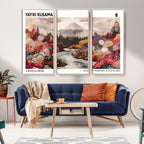 Modern Japanese Wall Art Canvas Print, Framed Abstract Mount Fuji Art, Yayoi Kusama Japanese Landscape