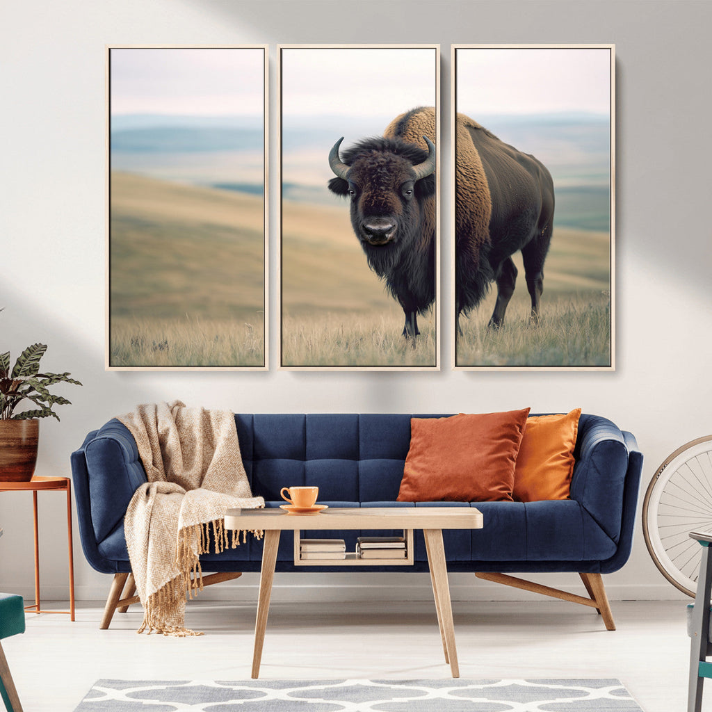 Bison Wall Art Canvas Print, Framed American Buffalo Rustic Western Artwork