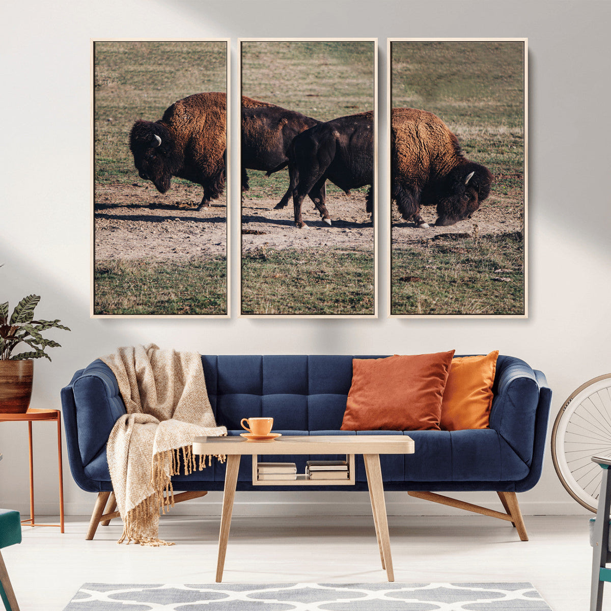 Bison Wall Art Canvas Print, Framed Western Wildlife Modern Ranch