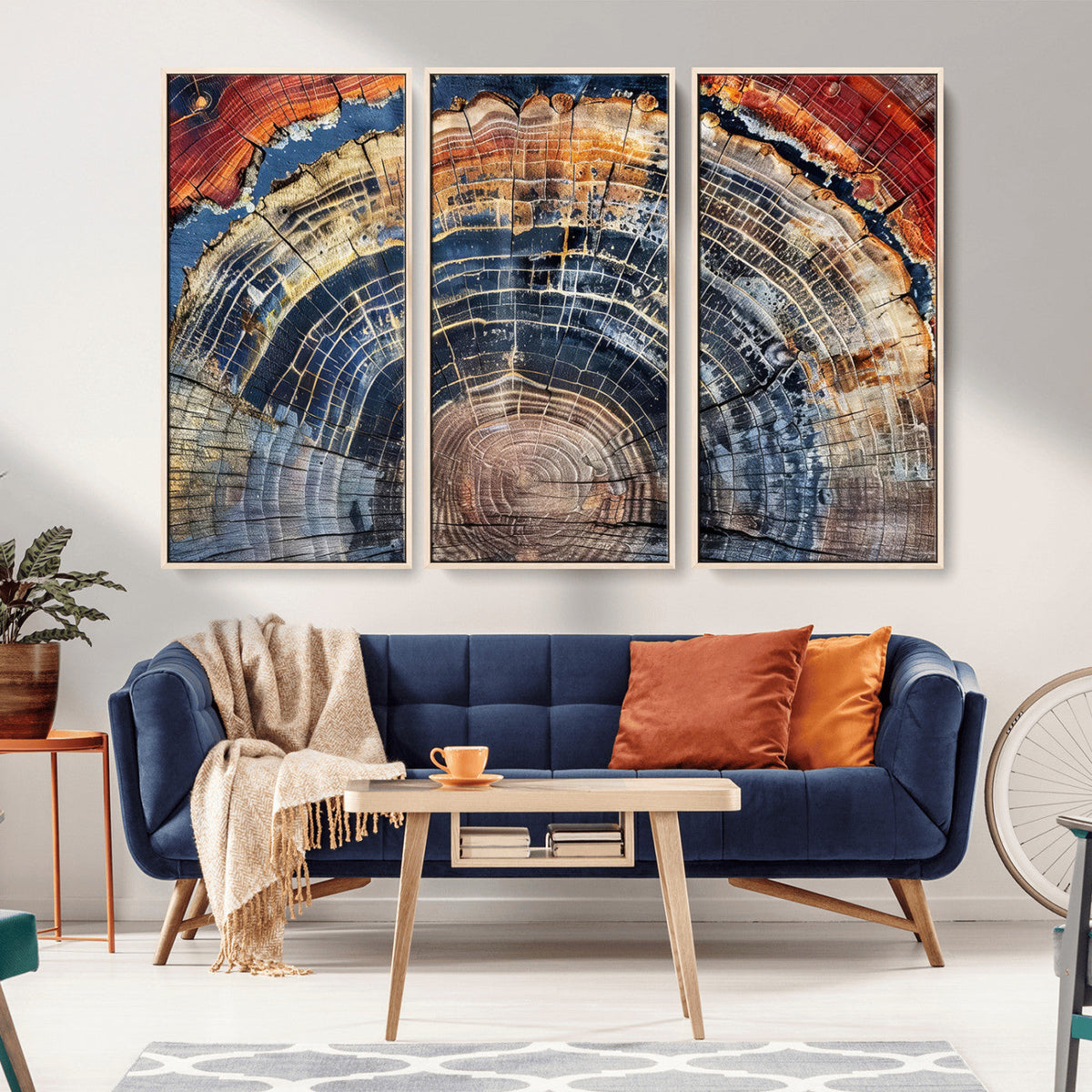 Tree Rings Wall Art Canvas Print, Framed Petrified Wood Modern Rustic