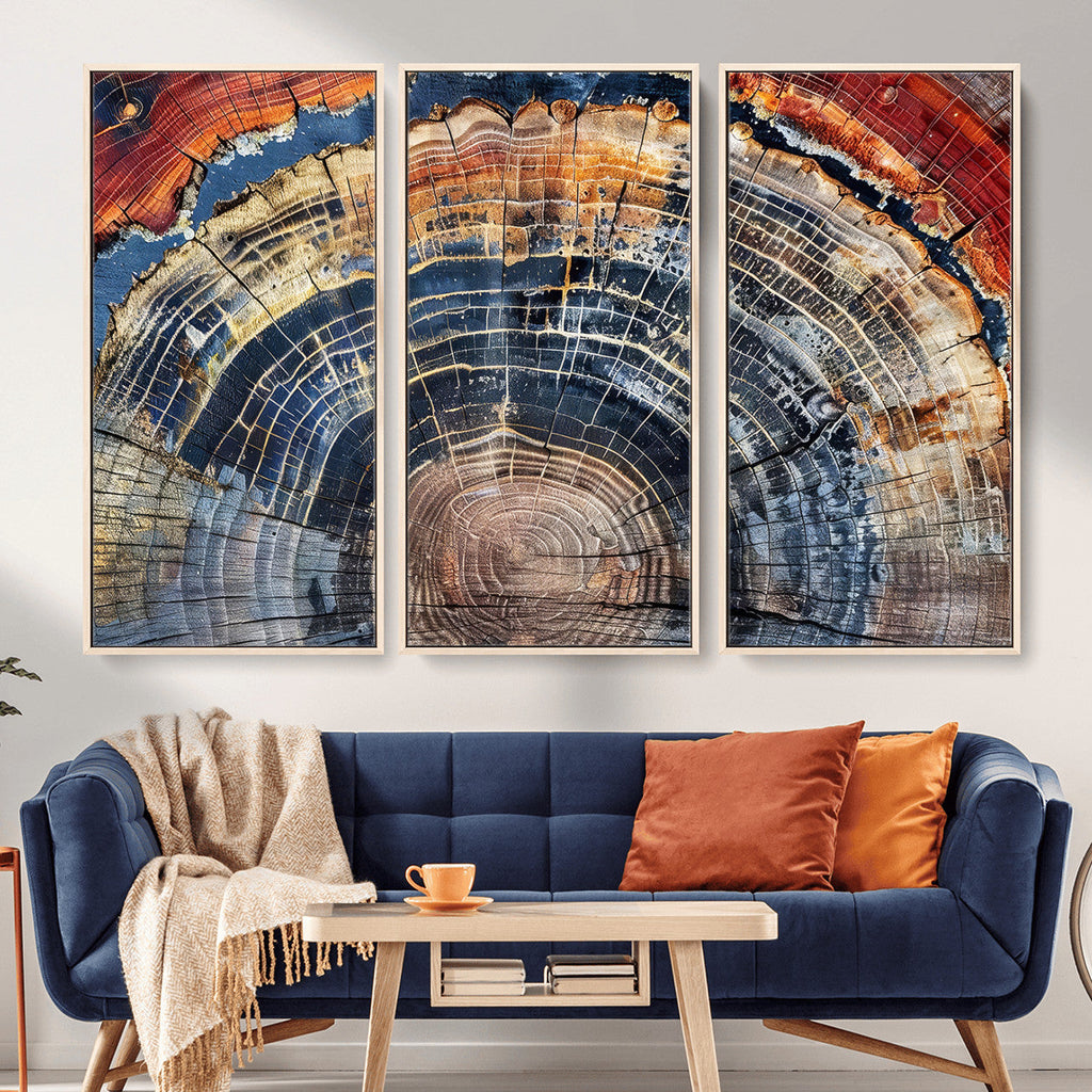 Tree Rings Wall Art Canvas Print, Framed Petrified Wood Art, Modern Rustic Decor