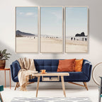 Minimalist Beach Wall Art Canvas Print, Framed Coastal Serenity Soft Sand
