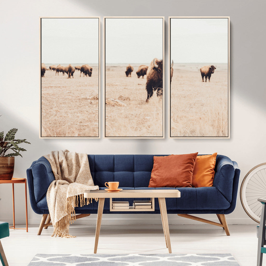 Bison Herd Wall Art Canvas Print, Framed Western Prairie Serenity