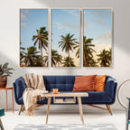 Palm Trees Wall Art Canvas Print, Framed Tropical Vibes Coastal Sunset