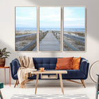 Beach Boardwalk Wall Art Canvas Print, Framed Coastal Serenity Ocean View