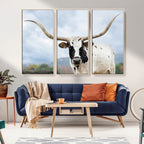 Texas Longhorn Wall Art Canvas Print, Framed Western Rustic Farmhouse