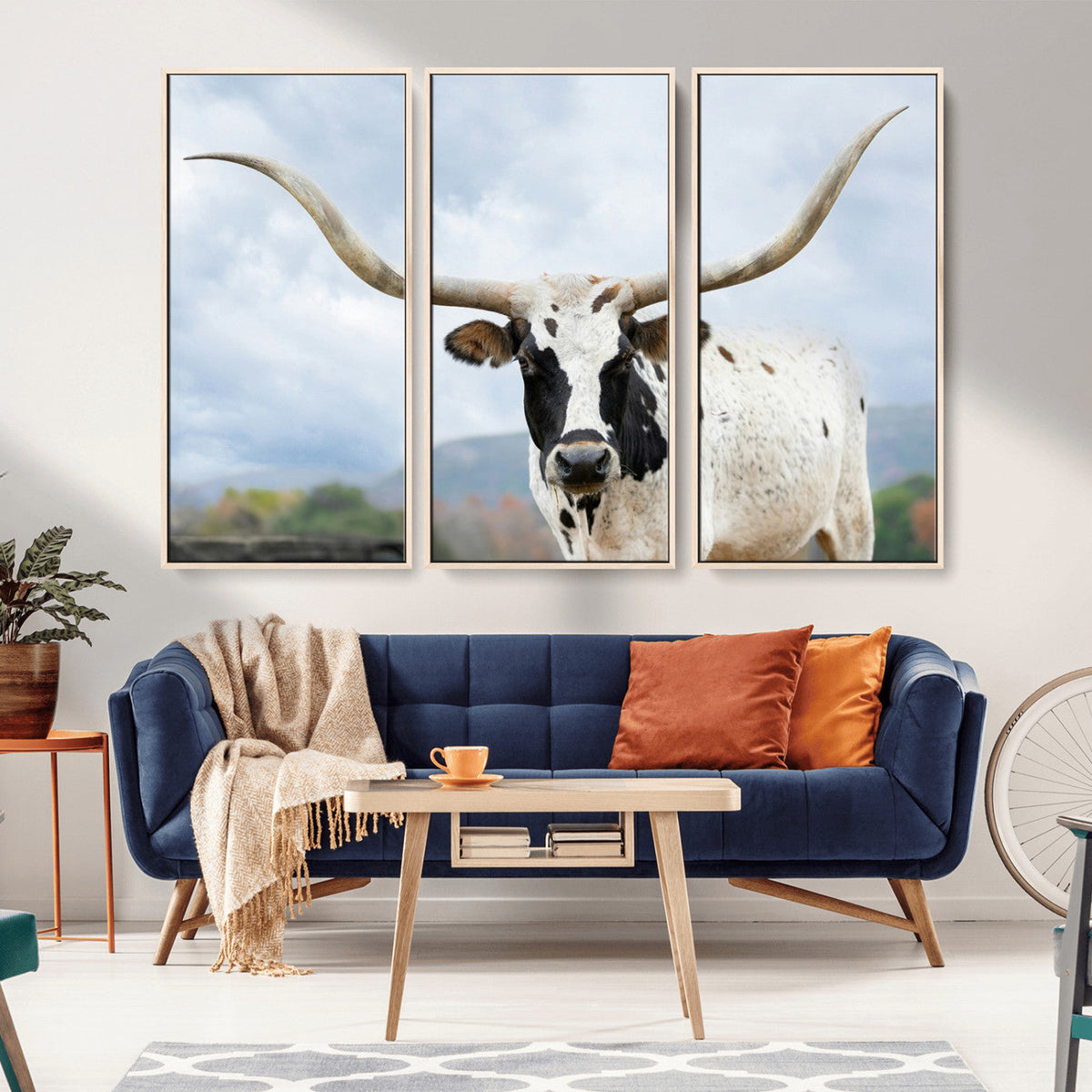 Texas Longhorn Wall Art Canvas Print, Framed Western Rustic Farmhouse
