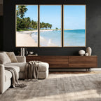 Palm Tree Coast Wall Art Canvas Print, Framed Island Getaway with Crystal Blue Water