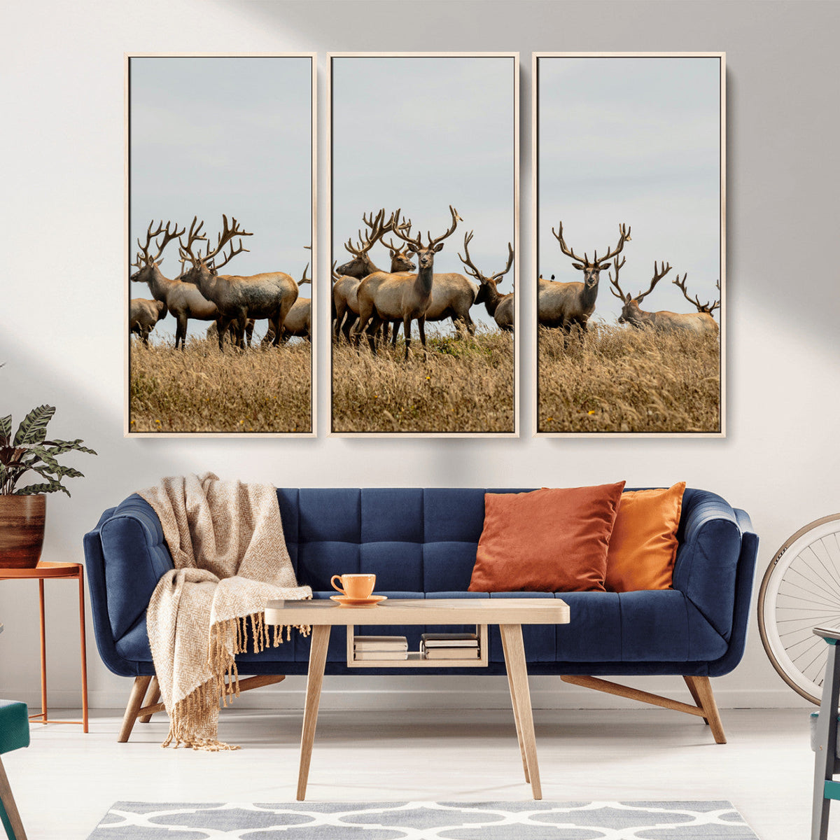 Elk Herd Wall Art Canvas Print, Framed Wildlife Photography Art, Majestic Antlers Rustic Wildlife Decor