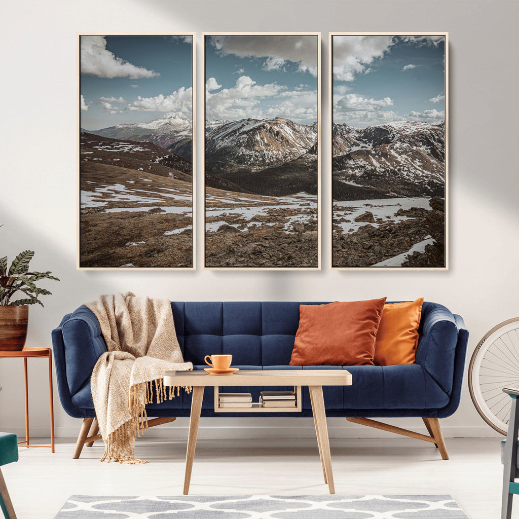 Mountain Landscape Wall Art Canvas Print, Framed Snowy Peaks Art, Rugged Highlands Rustic Adventure Decor