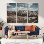 Mountain Landscape Wall Art Canvas Print, Framed Snowy Peaks Art, Rugged Highlands Rustic Adventure Decor