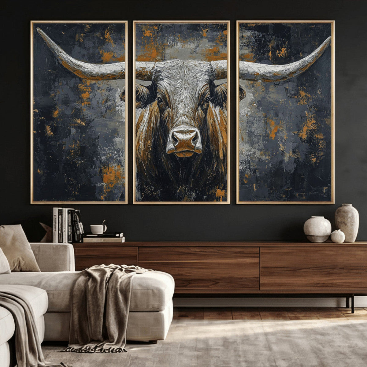 Rustic Bull Wall Art Canvas Print, Longhorn Wall Decor