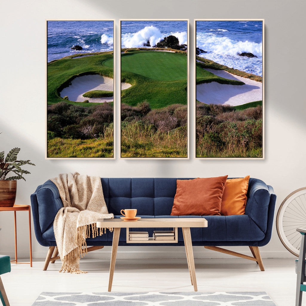 California Pebble Beach Golf Links Wall Art Canvas Print, Iconic Monterey Coastal Golf Course