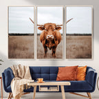 Longhorn Bull Wall Art Canvas Print, Framed Rustic Decor