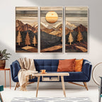 Wooden Mountain Layers Art | Rustic Pine Tree Landscape