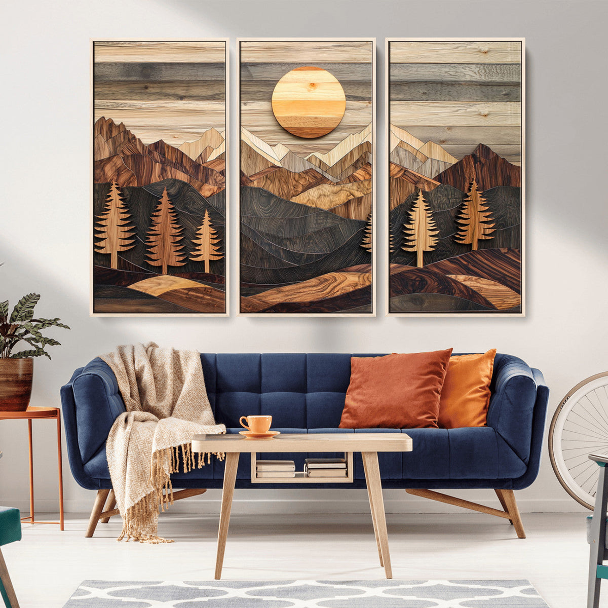 Wooden Mountain Layers Art | Rustic Pine Tree Landscape