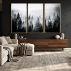 Foggy Forest Wall Art Canvas Print, Mountain Woodland Landscape, Minimal Nature Decor