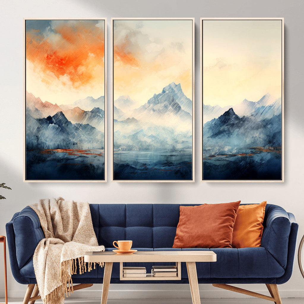 Warm Clouds Abstract Mountain Wall Art, Modern Landscape Canvas Print