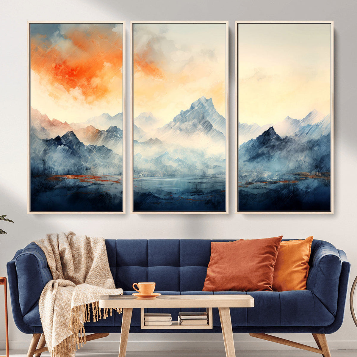 Warm Clouds Abstract Mountain Wall Art, Modern Landscape Canvas Print